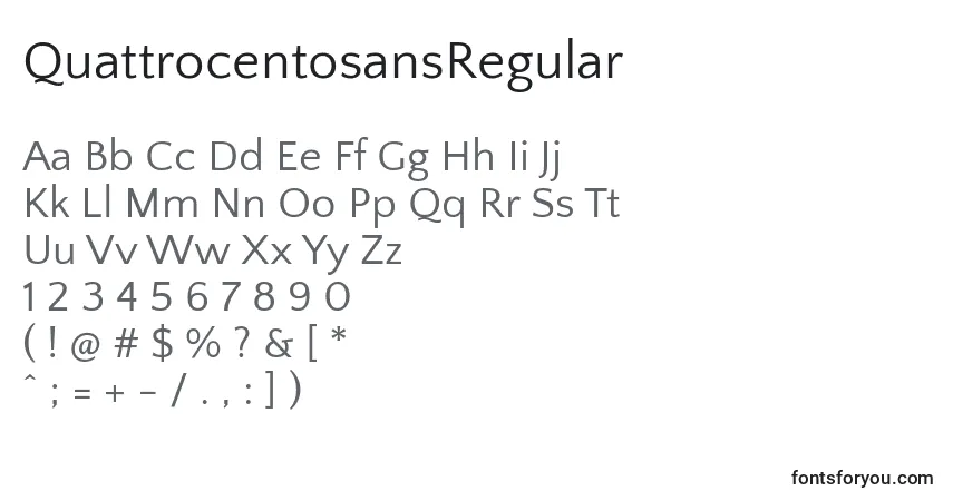 Czcionka QuattrocentosansRegular – alfabet, cyfry, specjalne znaki