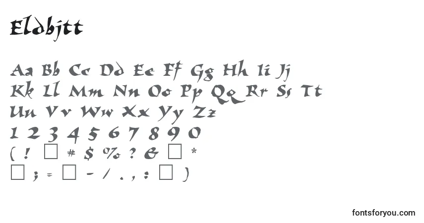 Czcionka Eldbjtt – alfabet, cyfry, specjalne znaki