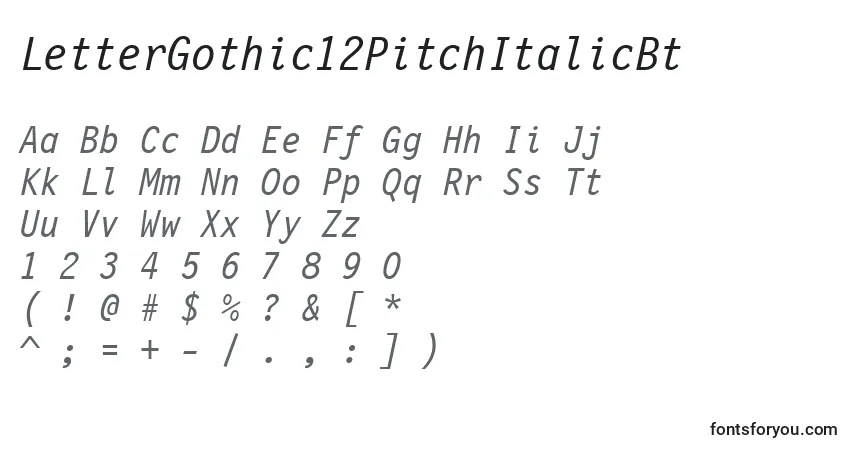 Czcionka LetterGothic12PitchItalicBt – alfabet, cyfry, specjalne znaki
