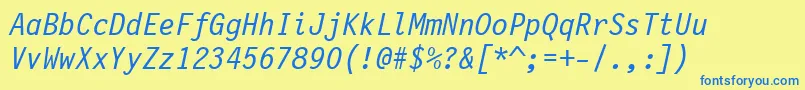 LetterGothic12PitchItalicBt-Schriftart – Blaue Schriften auf gelbem Hintergrund