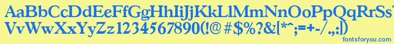 フォントGascogneserialBold – 青い文字が黄色の背景にあります。