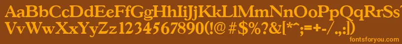 フォントGascogneserialBold – オレンジ色の文字が茶色の背景にあります。