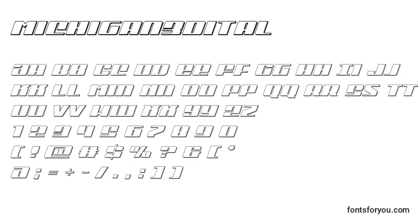 Michigan3Dital-fontti – aakkoset, numerot, erikoismerkit
