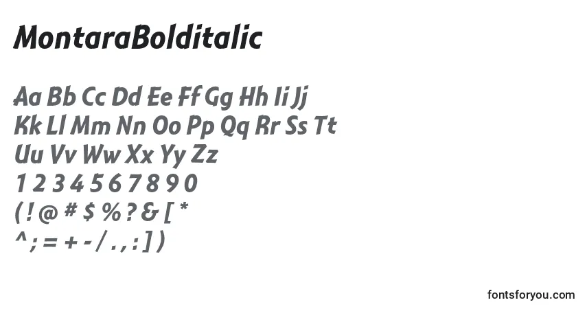 Шрифт MontaraBolditalic – алфавит, цифры, специальные символы