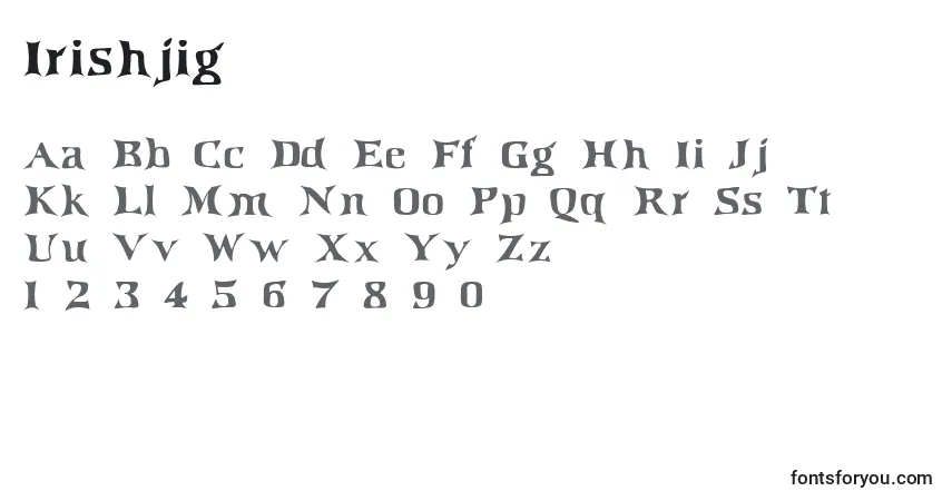 Czcionka Irishjig – alfabet, cyfry, specjalne znaki