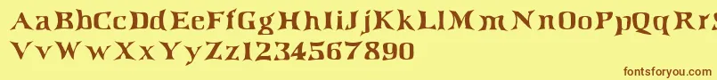 フォントIrishjig – 茶色の文字が黄色の背景にあります。