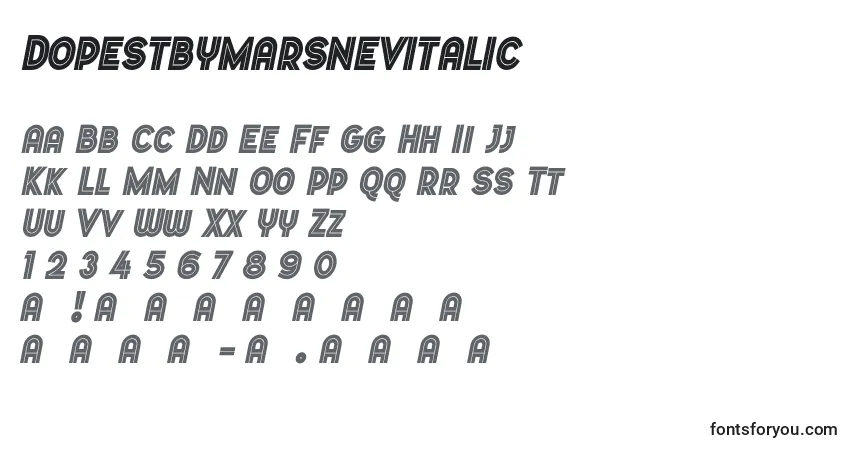 Шрифт Dopestbymarsnevitalic – алфавит, цифры, специальные символы