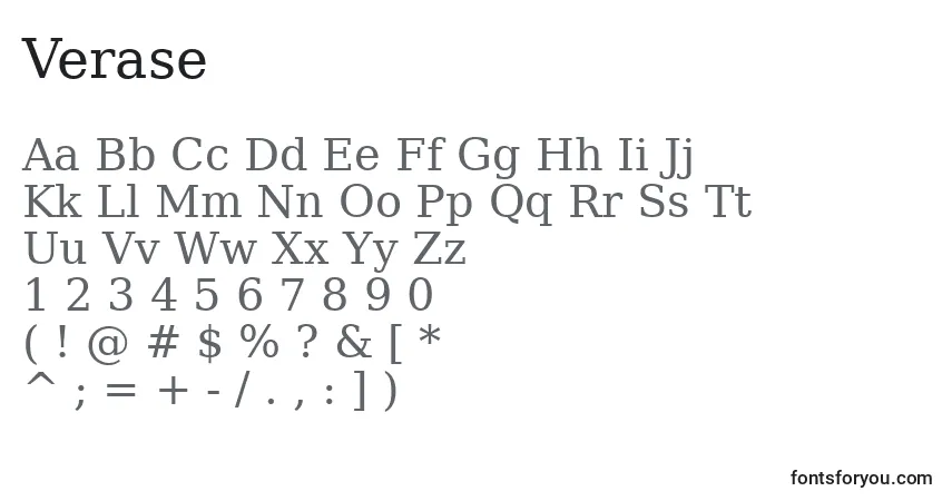 A fonte Verase – alfabeto, números, caracteres especiais