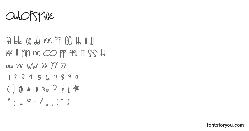 Czcionka Outofspace – alfabet, cyfry, specjalne znaki