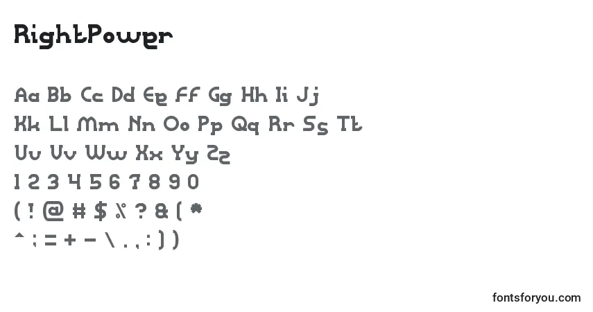 Czcionka RightPower – alfabet, cyfry, specjalne znaki
