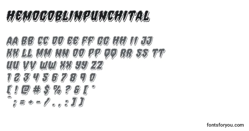 Schriftart Hemogoblinpunchital – Alphabet, Zahlen, spezielle Symbole