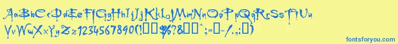 Buff-Schriftart – Blaue Schriften auf gelbem Hintergrund