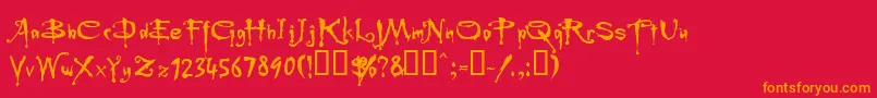 Buff-Schriftart – Orangefarbene Schriften auf rotem Hintergrund
