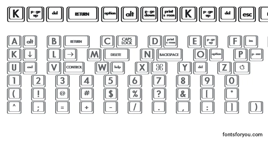 A fonte KeyboardKeysbtBold – alfabeto, números, caracteres especiais
