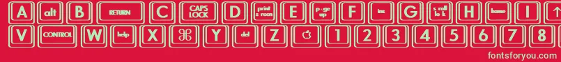 Fonte KeyboardKeysbtBold – fontes verdes em um fundo vermelho