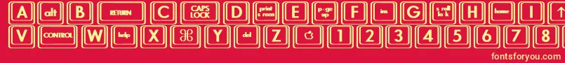 Fonte KeyboardKeysbtBold – fontes amarelas em um fundo vermelho