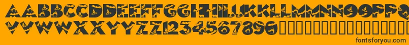 Halloweenkiddyfont-Schriftart – Schwarze Schriften auf orangefarbenem Hintergrund