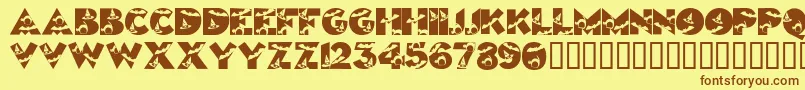 Halloweenkiddyfont-Schriftart – Braune Schriften auf gelbem Hintergrund