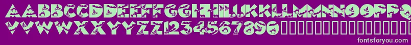 Halloweenkiddyfont-Schriftart – Grüne Schriften auf violettem Hintergrund