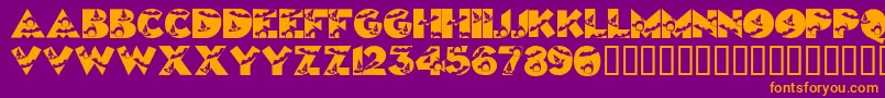 Halloweenkiddyfont-Schriftart – Orangefarbene Schriften auf violettem Hintergrund