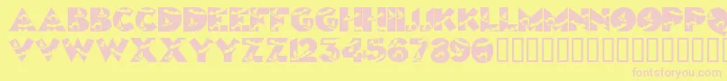 Halloweenkiddyfont-Schriftart – Rosa Schriften auf gelbem Hintergrund