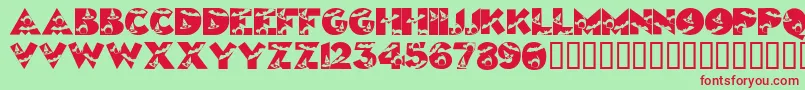 Halloweenkiddyfont-Schriftart – Rote Schriften auf grünem Hintergrund