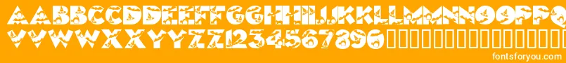 Halloweenkiddyfont-Schriftart – Weiße Schriften auf orangefarbenem Hintergrund