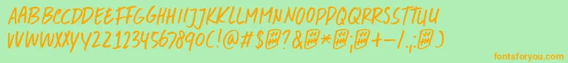 フォントDkDoubleQuick – オレンジの文字が緑の背景にあります。