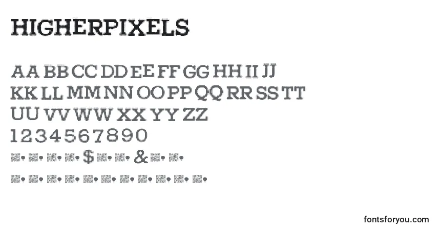 A fonte Higherpixels – alfabeto, números, caracteres especiais