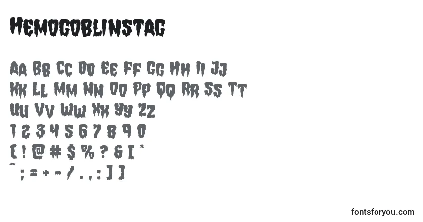 A fonte Hemogoblinstag – alfabeto, números, caracteres especiais