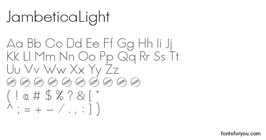 JambeticaLight-fontti – aakkoset, numerot, erikoismerkit