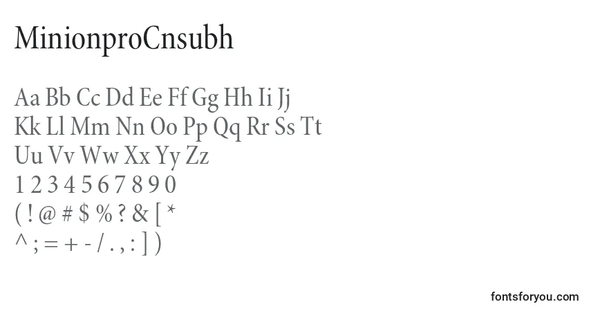 A fonte MinionproCnsubh – alfabeto, números, caracteres especiais