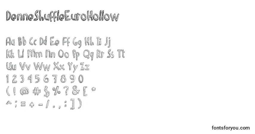 Schriftart DenneShuffleEuroHollow – Alphabet, Zahlen, spezielle Symbole