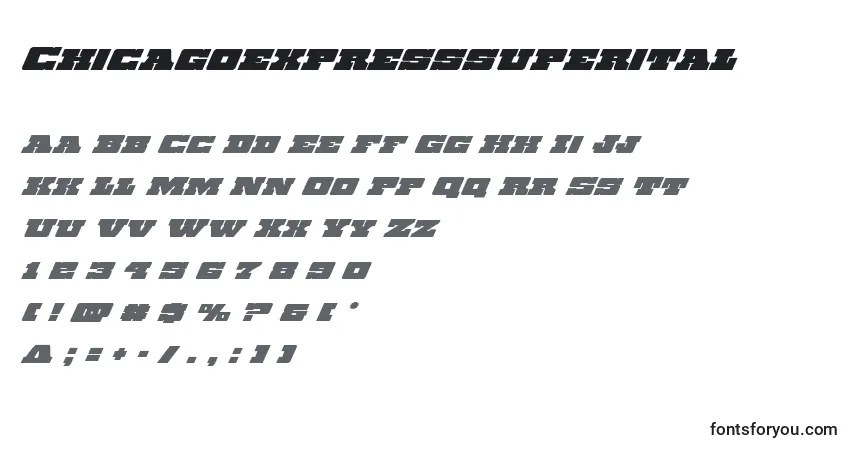 Schriftart Chicagoexpresssuperital – Alphabet, Zahlen, spezielle Symbole