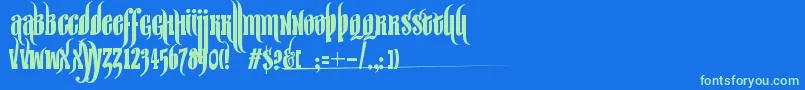 SirWilliamHyperbold-Schriftart – Grüne Schriften auf blauem Hintergrund