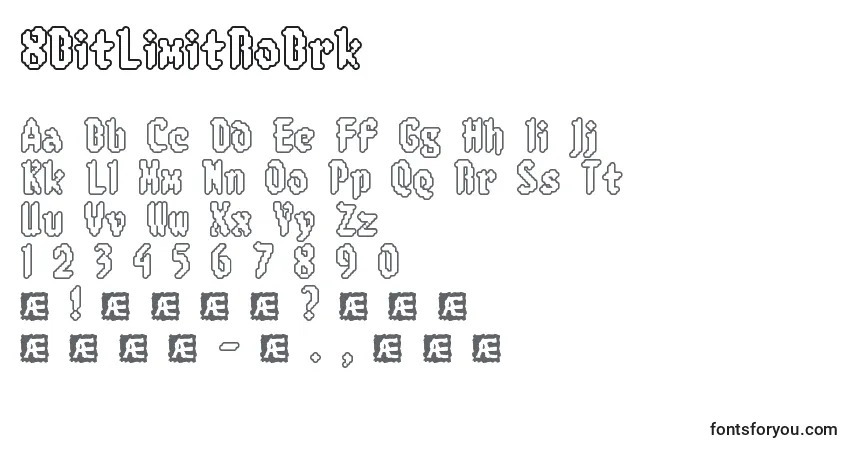 Czcionka 8BitLimitRoBrk – alfabet, cyfry, specjalne znaki