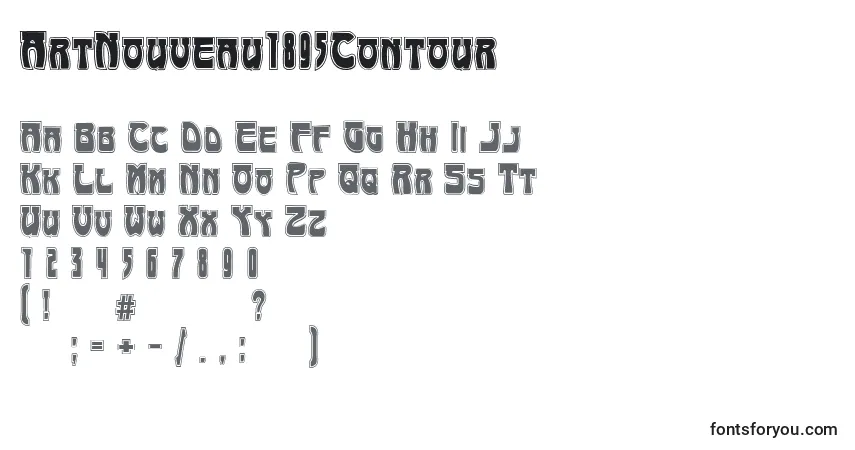 Czcionka ArtNouveau1895Contour – alfabet, cyfry, specjalne znaki