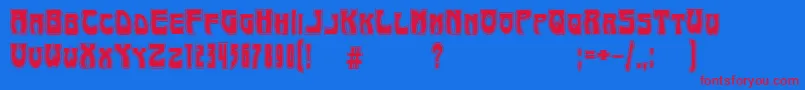 ArtNouveau1895Contour-Schriftart – Rote Schriften auf blauem Hintergrund