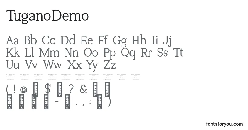 Шрифт TuganoDemo – алфавит, цифры, специальные символы