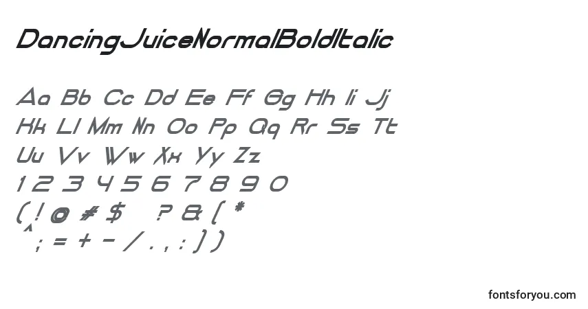 Schriftart DancingJuiceNormalBoldItalic – Alphabet, Zahlen, spezielle Symbole