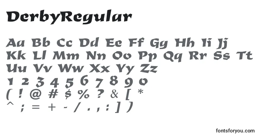 Czcionka DerbyRegular – alfabet, cyfry, specjalne znaki
