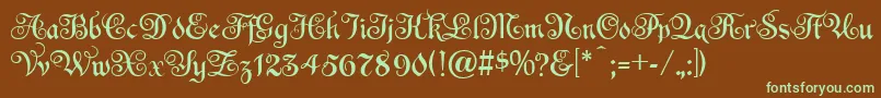 フォントEspaniaNormal – 緑色の文字が茶色の背景にあります。