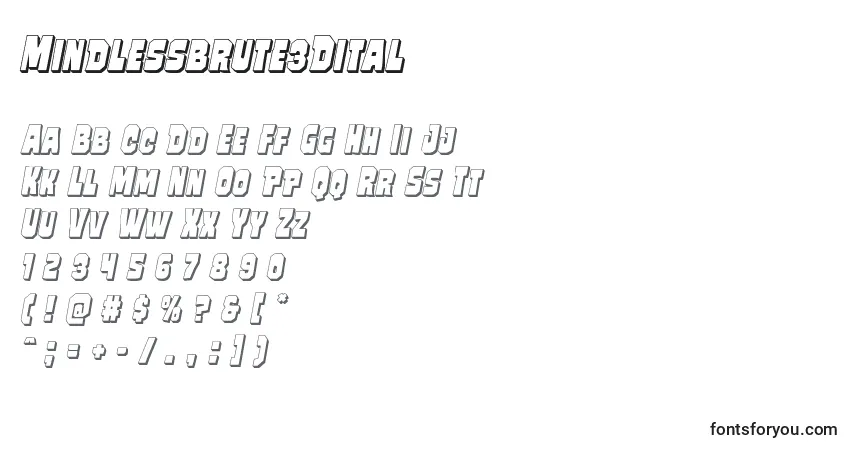 Czcionka Mindlessbrute3Dital – alfabet, cyfry, specjalne znaki
