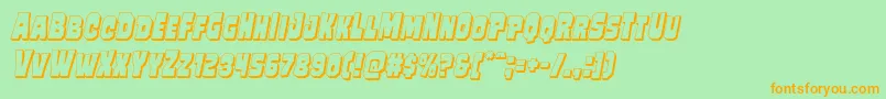 フォントMindlessbrute3Dital – オレンジの文字が緑の背景にあります。