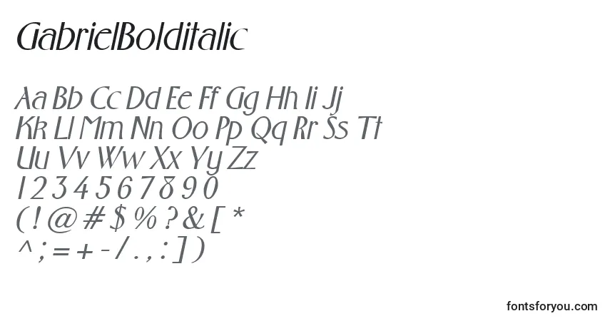 Czcionka GabrielBolditalic – alfabet, cyfry, specjalne znaki