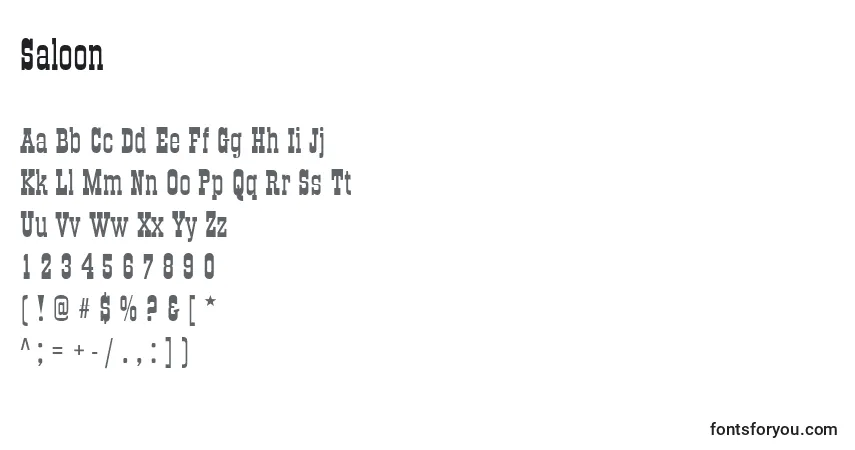 Czcionka Saloon – alfabet, cyfry, specjalne znaki