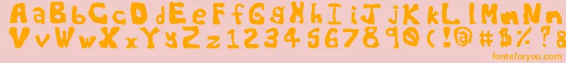 Worldsworstfont-Schriftart – Orangefarbene Schriften auf rosa Hintergrund