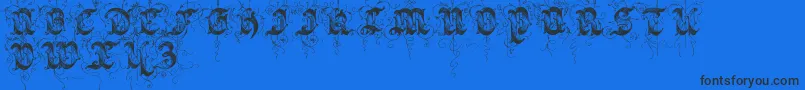 Saraband-Schriftart – Schwarze Schriften auf blauem Hintergrund