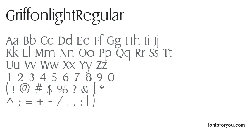 Шрифт GriffonlightRegular – алфавит, цифры, специальные символы