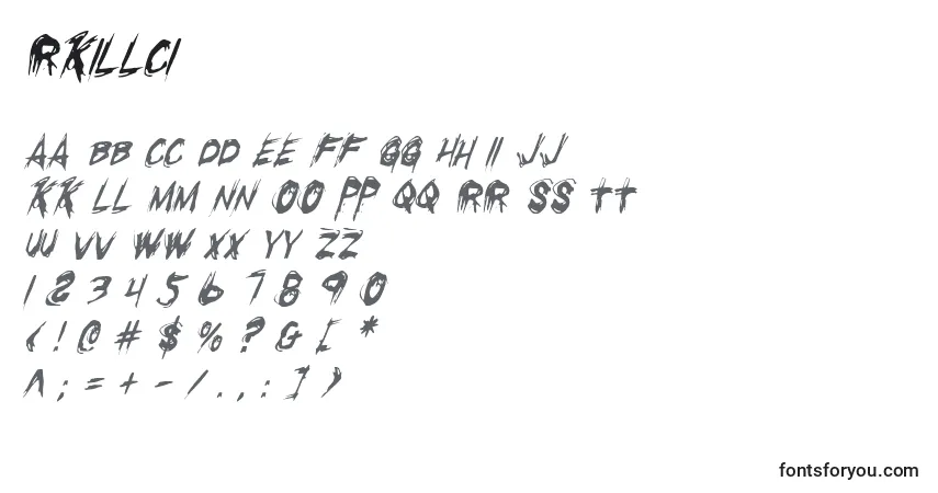 characters of rkillci font, letter of rkillci font, alphabet of  rkillci font